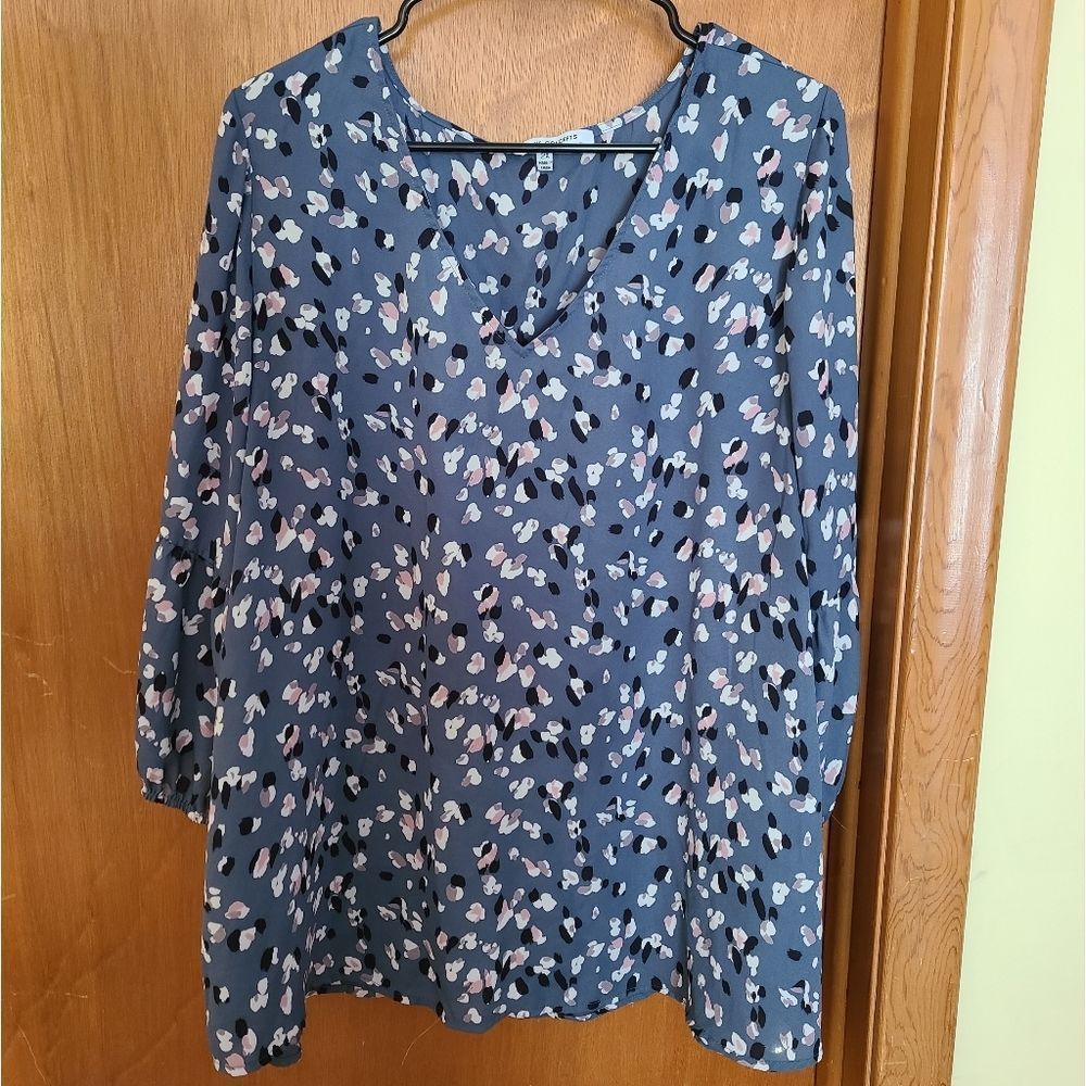 Collective Concepts -womens plus size 2x - teal and floral blouse 3/4 sleeve EUC